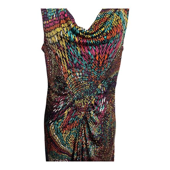 Trina Turk 100% silk sleeveless drape cowl neck dress multi color pattern 6 NWOT - Picture 4 of 8